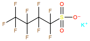 Structural representation of Potassium perfluorobutane sulfonate